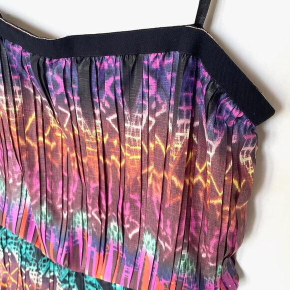 BCBG Maxazria Strapless Mini Dress Large Pleated Georgette Boho Tribal - Picture 4 of 12